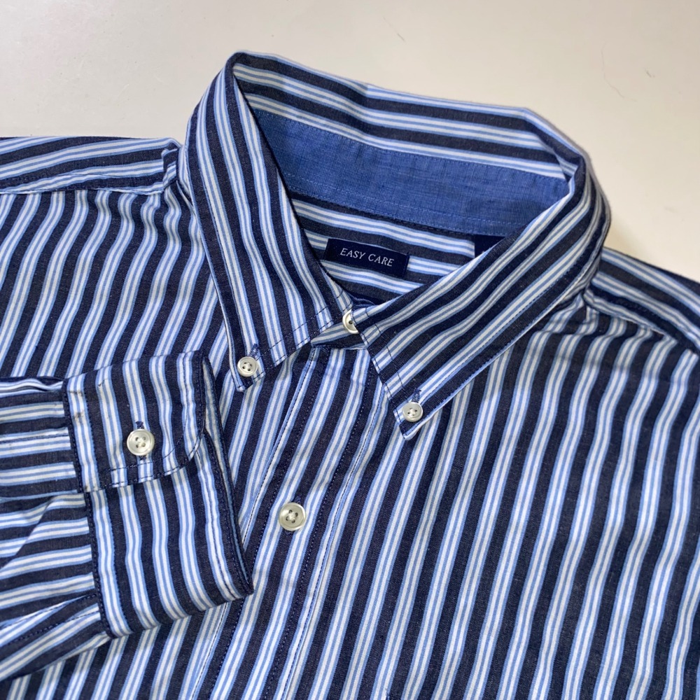 Chaps Mens Easy Care Blue Striped Long Sleeve Button Down Shirt Large P223